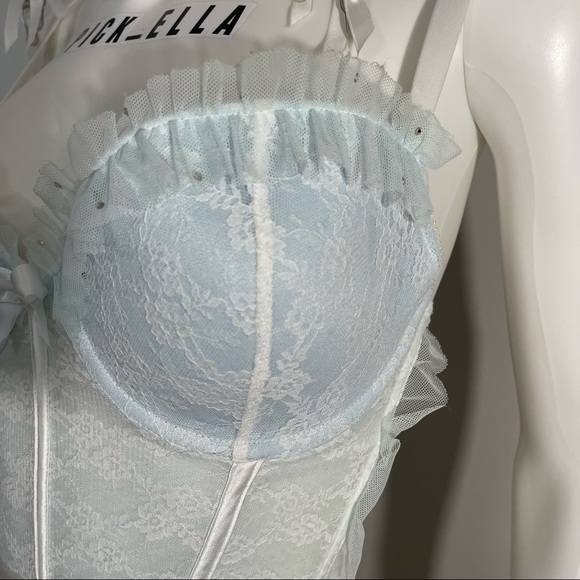 36D/M/L 2pc VS Victoria’s Secret I DO Bridal White lace ruffle babydoll garter - Picture 7 of 16